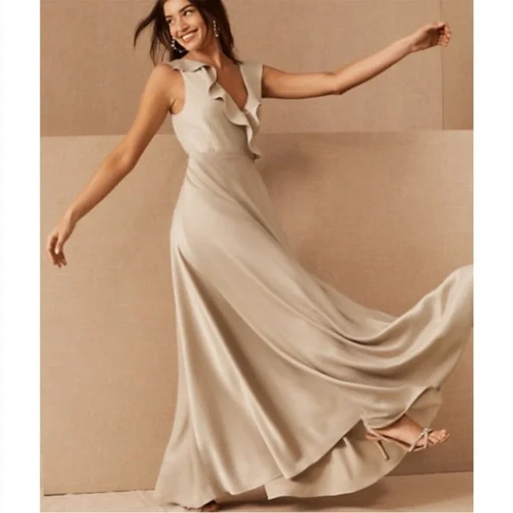 BHLDN Tansy Oyster Satin Wrap Dress NWT Size 22W Designer Maxi - Picture 3 of 12